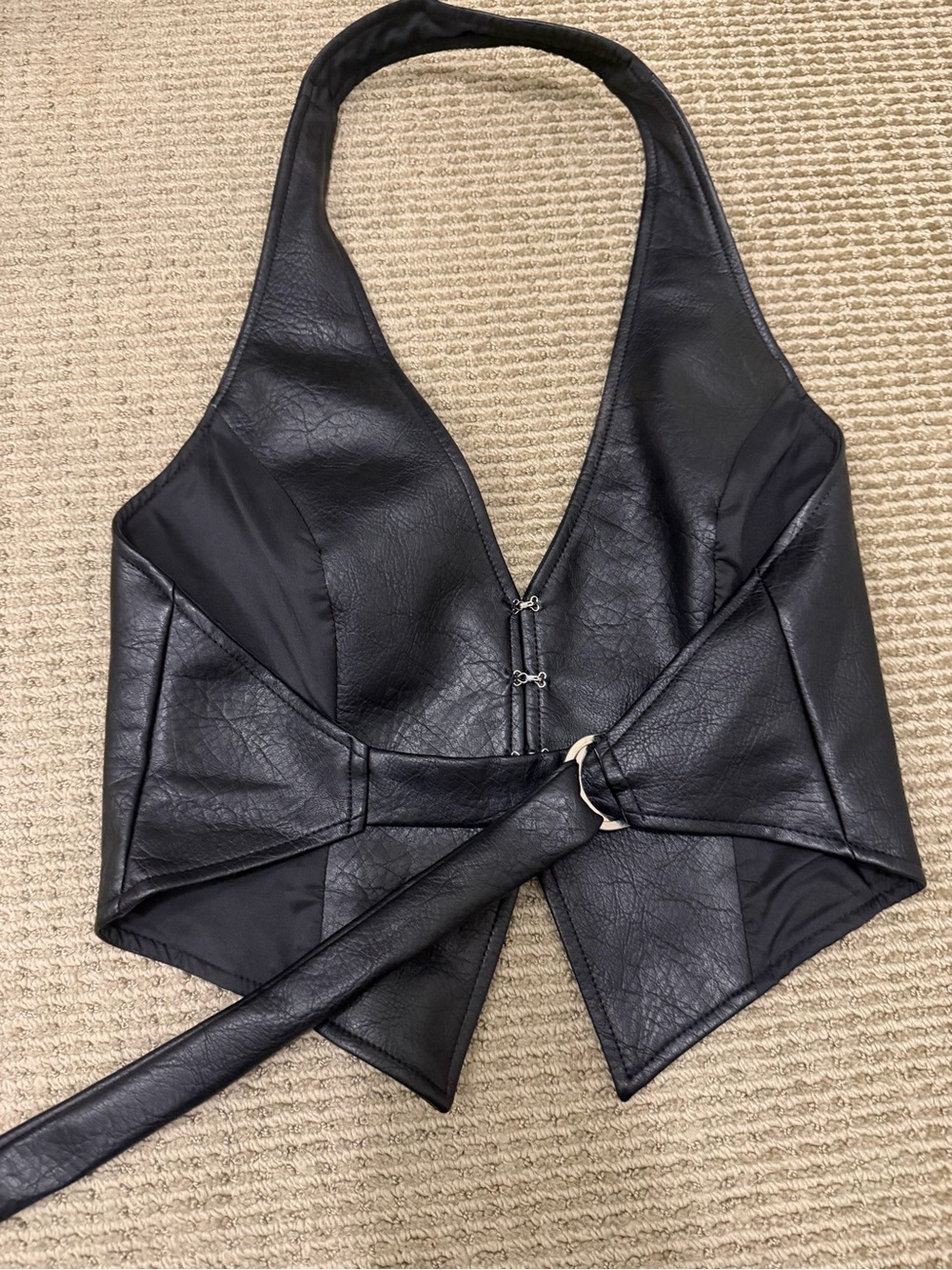 Black Faux Leather Halter Waist Belt Vest
